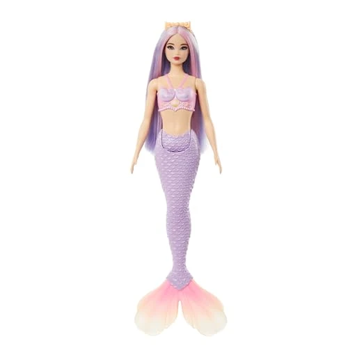 Limited-time offer: Barbie Mermaid Doll with Pink and Lilac Fantasy Hair and Headband Accessory, Toy with Shell-Inspired Bodice and Lavender Tail, HRR06 from 13.99 £ to 11.99 £ (save 14%)