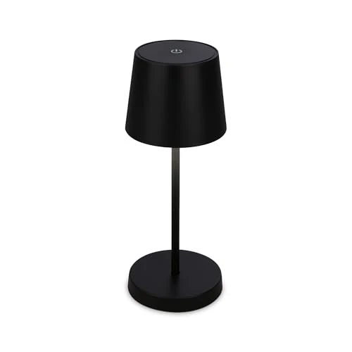 Offerta a tempo: BRILONER - Lampada da tavolo a LED senza fili, lampada da comodino dimmerabile touch, scrivania, ricaricabile, a batteria, IP44, USB-C, luce bianca calda, 2,6W, 150lm, 105x260mm (DxA), nero - 18% da 14.95 € a 12.30 €