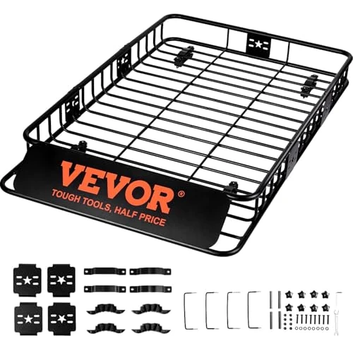 Offerta a tempo: VEVOR Cestello Portabagagli da Tetto Auto SUV Camion in Acciaio Q195 Capacità Massima da 90,7 kg 163 x 99 x 15,2 cm per Campeggio Viaggio Escursione, Cestino Portapacchi da Tetto per Auto Regolabile - 39% da 185.90 € a 113.68 €