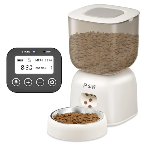 PUPPY KITTY Automatic Cat Feeder, 3 L Automatic Cat Feeder, 180 Days Long Battery Life, Easy to Clean, 10S Voice Prompt, Constipation Protection (Beige)