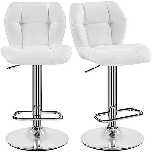 Offerta a tempo: Yaheetech Set 2 Sgabelli Bar Alti Cucina Moderni Design in Similpelle con Schienale Girevole 360° Altezza Regolabile da Penisola Bianco - 19% da 99.99 € a 81.22 €