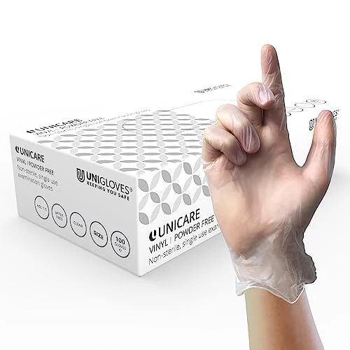 Oferta limitada: UNIGLOVES Unicare - Guantes desechables de vinilo multiusos, sin polvo, sin látex, peso medio, caja de 100 guantes, transparente, tamaño grande (GS0064) de 5.49 EUR a 5.49 EUR (ahorro 0%)