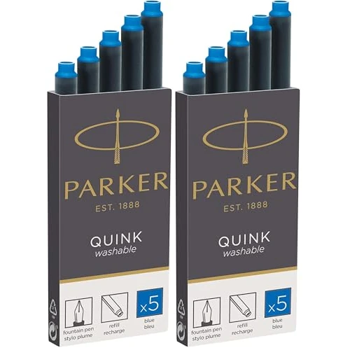 Oferta limitada: Cartuchos de recarga de tinta para plumas estilográficas Parker | Largo | Tinta QUINK azul lavable | 5 unidades (Paquete de 2) de 8.50 EUR a 8.50 EUR (ahorro 0%)