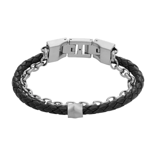 FOSSIL Textura Casual Pulsera de Piel o Acero para Hombre con Imán, Cierre Desplegable o Hebilla