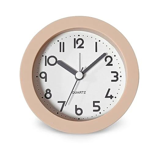 Chedin Children's Alarm Clock, 10 cm, Round, Silent, No Ticking, Lighting (Pink, White/Black), for Boys and Girls, Battery Powered