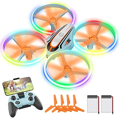 Offre limitee: Drone avec Caméra pour Enfant,Quadricoptère HD avec Lumières Colorés,Jouet Cadeau pour Garçons,Filles et Débutants, Hélicoptère Télécommandé avec Mode sans Tête,Induction de Gravité de 54.99 EUR a 39.77 EUR (economie 28%)
