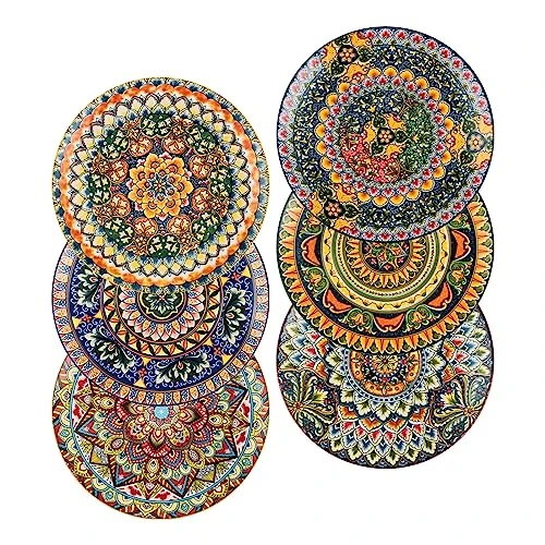 Limited-time offer: Henten Home Plates Set - 10 Inch, Porcelain Large Dinning Round Plates Set of 6, Round Plate for Breakfast/Dessert with Pattern - Bohemian Style from 44.99 GBP to 44.99 GBP (save 0%)