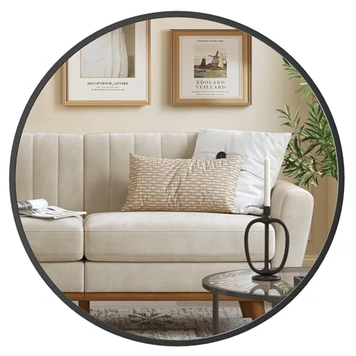 Tijdelijke aanbieding: SONGMICS LWM104B01 Ronde spiegel, 40,7 cm (40,7 cm), metalen frame, eenvoudig te installeren, moderne wandspiegel voor badkamer, woonkamer, slaapkamer, entree, hal, inktzwart van 33.99 € naar 33.99 € (0.00% korting)