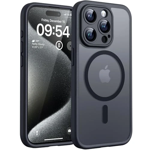 Offerta a tempo: TOCOL Cover Magnetica per iPhone 15 Pro Max 6,7 Pollic, Compatibile con MagSafe, Protezione Fotocamera Integrata, Custodia Antiurto Traslucida Opaca, Nero - 14% da 13.99 € a 11.99 €