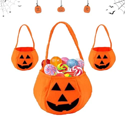JLTXKST Halloween Pumpkin Candy Bag, Pack of 3 Halloween Pumpkin Candy Bag, Trick or Treat Bags, Halloween Subjects Bag, for Halloween Party Decor, 3, NO