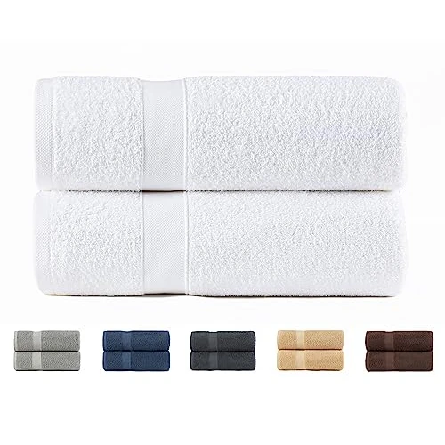 Offre limitee: Todocama Lot de 2 Grandes Serviettes de Bain 100% Coton 550 g/m² Extra Douces, très absorbantes et à séchage Rapide. Dimensions : 100 x 150 cm, Couleur Blanche. de 29.99 EUR a 26.49 EUR (economie 12%)