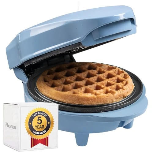 Zeitlich begrenztes Angebot: Bestron Mini-Waffeleisen für klassische Waffeln, kleiner Waffelmaker mit Antihaftbeschichtung, für Kindergeburtstage, Familienfeiern, Ostern oder Weihnachten, Retro Design, 550 Watt, Farbe: Blau von 18.99 € auf 18.99 € (0.00% 