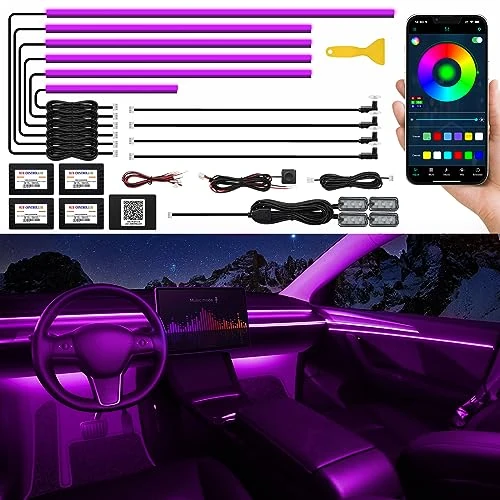 Offerta a tempo: TWETIZ - Striscia LED in acrilico per interni auto con app wireless, RGB 14 in 1, kit di illuminazione in fibra ottica, circa 4,5 m, 593 LED, 16 milioni di colori, con funzione musicale - 0.00% da 91.06 € a 91.06 €