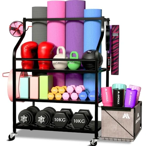 Zeitlich begrenztes Angebot: Amonax Hantelständer Fitnessstudio, Kettlebell Rack Kurzhantelständer Yoga Matte Regal, Hantel Ständer Für Langhantelpolster Faszienrolle, Fitness Geräte Zuhause Home Organizer Gym Zubehör von 119.99 € auf 119.99 € (0.00% Raba