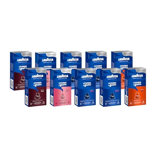 Lavazza, Capsules de café en aluminium, saveurs assorties crème et saveur, compatibles avec les machines Nespresso, 10 paquets de 10 capsules, 4 x C&G Dolce, 2 x C&G Ricco, 2 x C&G Forte, 100 capsules