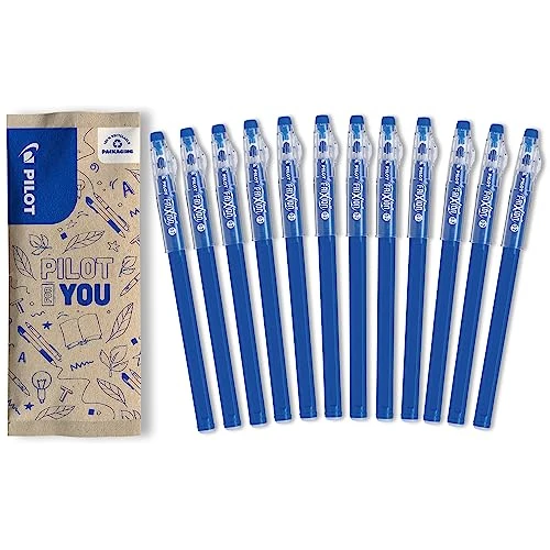 PILOT - 12 FriXion Ball Stick Pens – Erasable Blue Gel Ink – The FriXion Economical Medium Tip – For Putting In School Bag – School Supplies