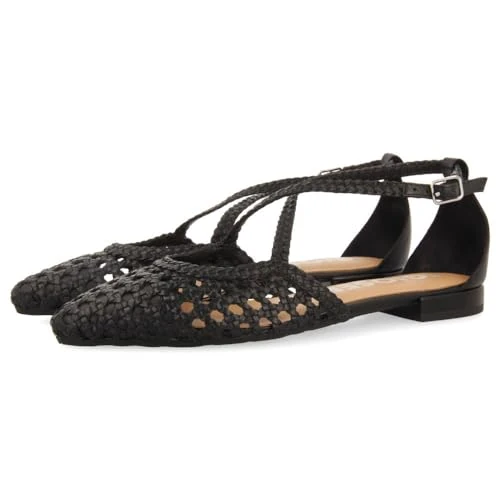 Oferta limitada: GIOSEPPO LESKOVIC - Bailarinas de piel con punta fina para Mujer, Piel con Trenzados, Cierre Ajustable al Tobillo, Color Negro, 37 EU de 74.95 € a 54.95 € (ahorro 27%)