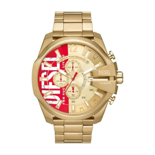 Diesel Reloj para hombre Mega Chief, movimiento cronógrafo de cuarzo, caja de acero inoxidable plateado de 59 mm con correa de acero inoxidable, DZ4308