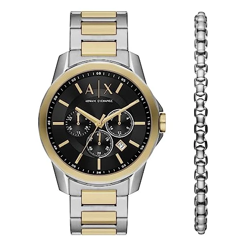 Armani Exchange Orologio da uomo, Movimento cronografo al quarzo e cassa da 44 mm con cinturino in acciaio