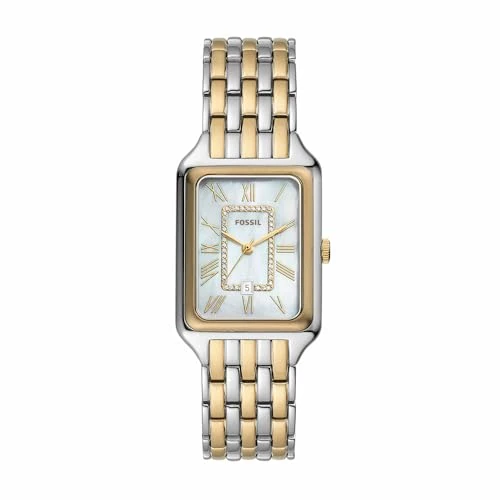 Fossil Reloj Raquel para Mujer, Movimiento de Cuarzo de Tres Agujas con Correa de Acero Inoxidable, Plateado y Dorado, 26 mm