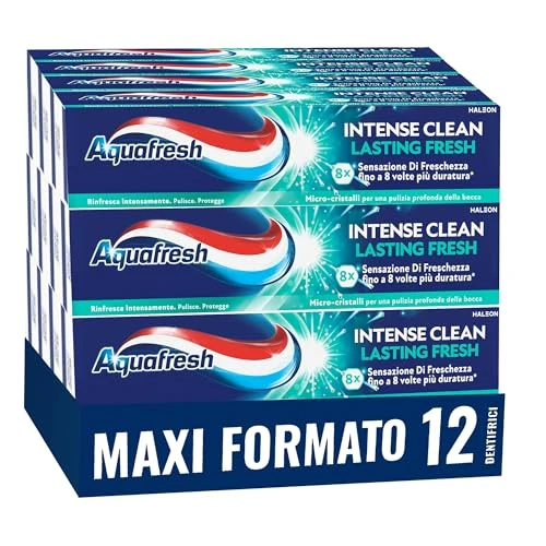 Limitiertes Angebot: Aquafresh Intense Clean Lasting Fresh, 8-mal länger anhaltendes Frischegefühl, Tiefenreinigung, Packung mit 12 Zahnpasten x 75 ml von 16.50 EUR auf 16.50 EUR (Spare 0%)