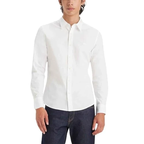 Levi's Men's Long-Sleeved Battery Housemark Slim Shirt, Bright White, M