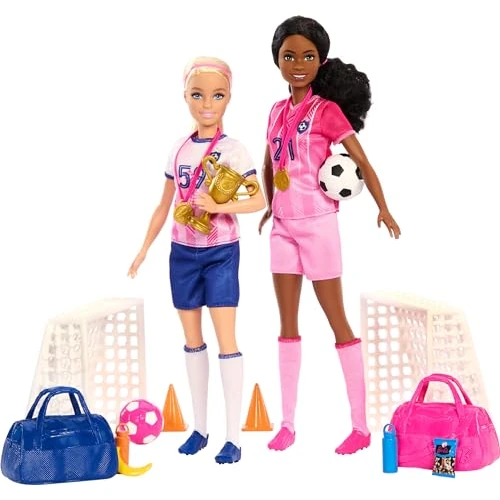 Tijdelijke aanbieding: Barbie Carrière poppen en 15 accessoires, Voetbalspeler speelset met Barbie 'Brooklyn' en Blonde kleine speler poppen, 2 netten, 2 ballen en meer, HRG88 van 33.42 € naar 33.42 € (0.00% korting)