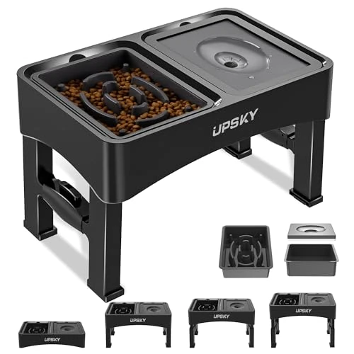 Limited-time offer: UPSKY 2-in-1 Elevated Bowls Slow Feeder, 4 Height Adjustable Raised Stand No Spill Water Dispenser, Anti-Slip Food and Water Bowl for Small Medium Dogs, Black from 39.82 £ to 39.82 £ (save 0.00%)