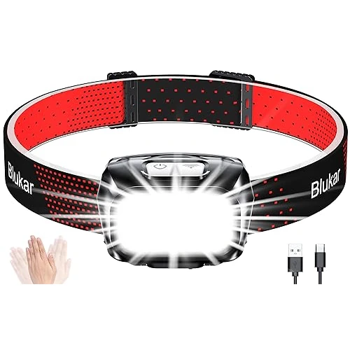 Blukar Czołówka Ładowalna, Super Jasna Latarka Czołowa z 8 Trybami Światła, Kombinacją Reflektora i Światła Rozproszonego, Sterowaniem Czujnikiem, IPX5 Wodoodporna do Biegania, Campingu