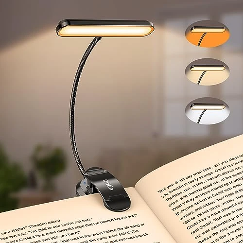 Gritin Leeslamp met 19 Leds, Oplaadbaar via USB C Boeklamp met 3 Kleurtemperaturen, 5 Instelbare Helderheidsniveaus, Lange Levensduur, 360° Flexibele Klemmlamp voor Lezers