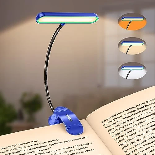 Gritin 19 LEDs Luce da Lettura per Libro, Lampada da Lettura con Clip Ricaricabile con 3 Temperature di Colore, 5 Luminosità Regolabili, 360°Flessibile Lampada Libro per Notturna