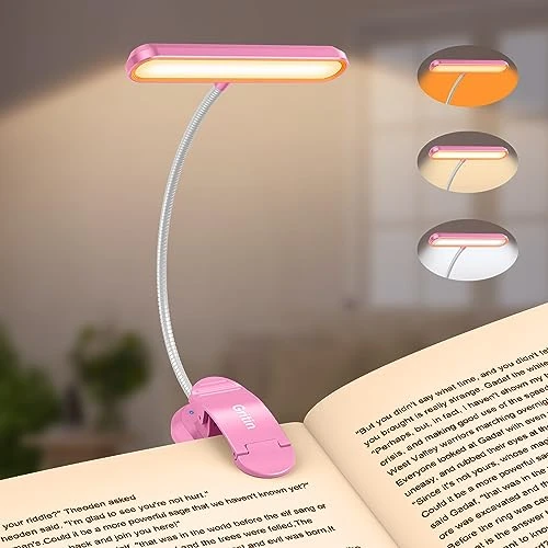 Gritin 19 LEDs Luce da Lettura per Libro, Lampada da Lettura con Clip Ricaricabile con 3 Temperature di Colore, 5 Luminosità Regolabili, 360°Flessibile Lampada Libro per Notturna