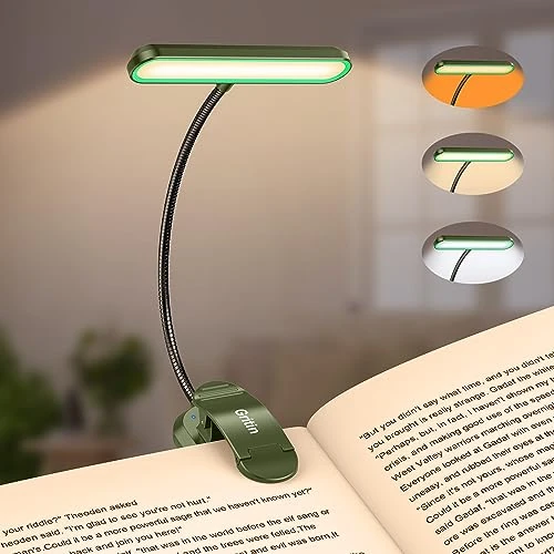 Gritin 19 LEDs Luce da Lettura per Libro, Lampada da Lettura con Clip Ricaricabile con 3 Temperature di Colore, 5 Luminosità Regolabili, 360°Flessibile Lampada Libro per Notturna