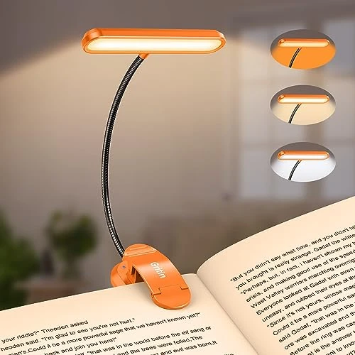 Gritin 19 LEDs Luce da Lettura per Libro, Lampada da Lettura con Clip Ricaricabile con 3 Temperature di Colore, 5 Luminosità Regolabili, 360°Flessibile Lampada Libro per Notturna