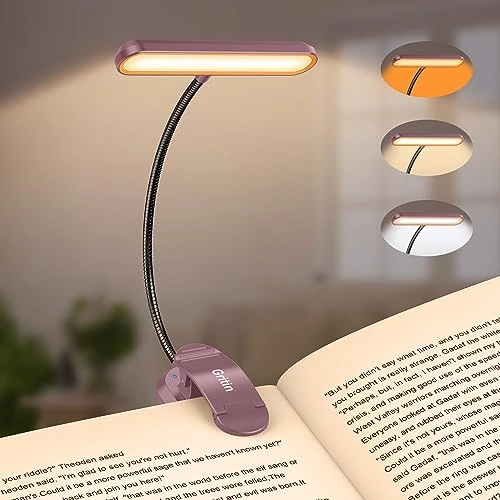 Gritin Leselampe Buch Klemme mit 19 LEDs, Buchlampe mit 3 Farbtemperatur Modi & 5 Helligkeit Dimmbar, USB Wiederaufladbare Klemmlampe, 360° Flexibel Leselicht für Nachtlesen ins Bett (Nachtviolett)