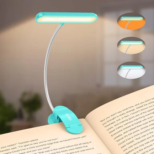 Gritin 19 LEDs Luce da Lettura per Libro, Lampada da Lettura con Clip Ricaricabile con 3 Temperature di Colore, 5 Luminosità Regolabili, 360°Flessibile Lampada Libro per Notturna