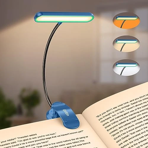 Gritin 19 LEDs Luce da Lettura per Libro, Lampada da Lettura con Clip Ricaricabile con 3 Temperature di Colore, 5 Luminosità Regolabili, 360°Flessibile Lampada Libro per Notturna