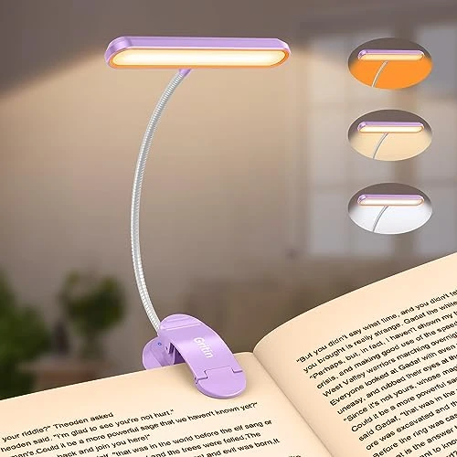 Zeitlich begrenztes Angebot: Gritin Leselampe Buch Klemme mit 19 LEDs, Buchlampe mit 3 Farbtemperatur Modi & 5 Helligkeit Dimmbar, USB Wiederaufladbare Klemmlampe, 360° Flexibel Leselicht für Nachtlesen ins Bett (Lila) von 18.99 € auf 9.37 € (50.66% Rabat