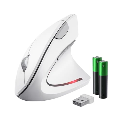 Offre limitée : Trust Verto Souris Verticale sans Fil, Souris Ergonomique, Prévention Syndrome de la Souris et Epicondylite, 800-1600 DPI, 6 Boutons, pour Droitier, PC, Portable, Mac, Piles Incluses - Blanc de 19.99 EUR à 19.99 EUR (remise 0%)