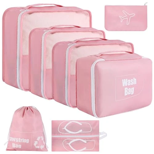 AiQInu Koffer Organizer Set 7-teilige Wasserfester Packwürfel Kofferorganizer Packtaschen Set Packing Cubes Schuhbeutel Kleidertaschen für Koffer
