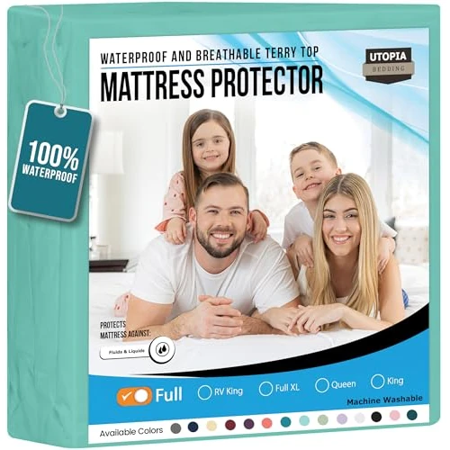 Utopia Bedding Protège-matelas imperméable pour lit double, 200 g/m², respirant, style ajusté avec poches extensibles (bleu spa)