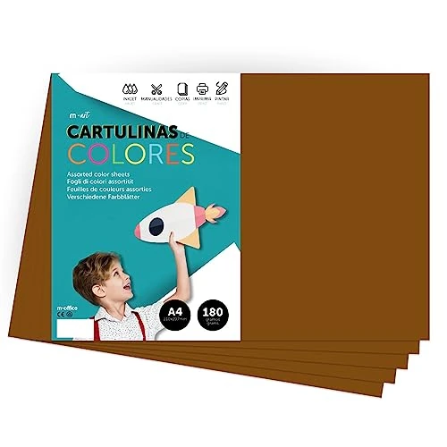 Cartone colorato, formato A4, colori intensi, fogli colorati da 180 g, per lavori artigianali, stampe di documenti e disegni creativi, fogli colorati A4 · m-office (100 fogli, marrone)