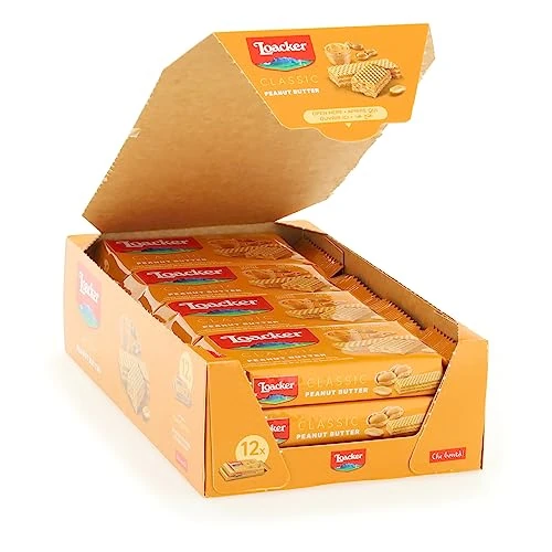 Offerta a tempo: Loacker Classic Peanut Butter, Fragranti Cialde di Wafer con Deliziosa Crema al Burro d'Arachidi, Merenda e Snack, Confezione da 12 pezzi da 45g - 15% da 12.99 € a 11.04 €