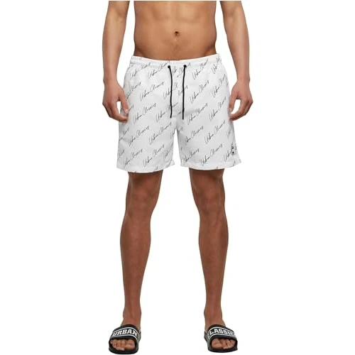 Urban Classics Pattern Swim Shorts Bañadores Ajustados para Hombre, Logotipo Whitescript, XXL