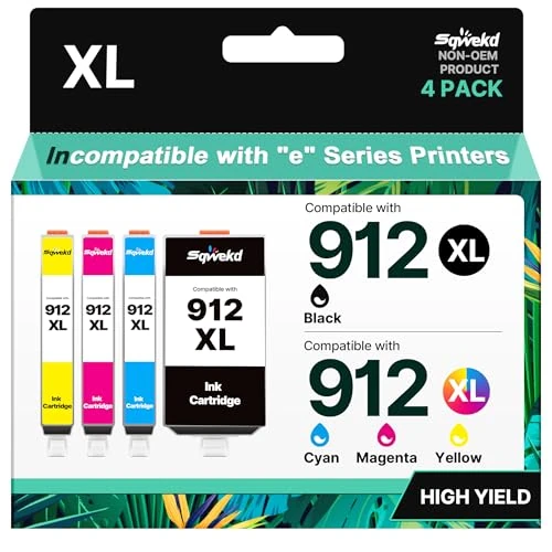 912 912xl Compatible for HP 912XL for HP OfficeJet 8010 8012 8013 8014 8015 8017 8018 for OfficeJet Pro 8022 8023 8024 8025 8030(Black, Cyan, Magenta Yellow, 4-Pack)