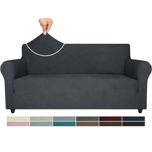 Ystyle Funda Sofa Ajustable 3 Plazas, Fundas Sofa Elasticas, Fundas De Sofa Anti Gatos, Invierno Fundas para Sofa con Reposabrazos, Universales Sofa Cover Antideslizante Antimanchas, Gris Oscuro