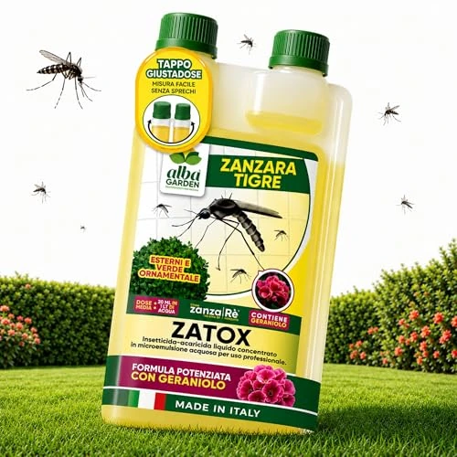 Offerta a tempo: Albagarden - Insetticida Zanzare Giardino Concentrato 1 Litro per Esterno E Interno Contro Zanzare Mosche Cimici e Insetti - Acaricida Azione Abbattente e Repellente - Permetrina e Geraniolo - 16% da 41.90 € a 35.06 €