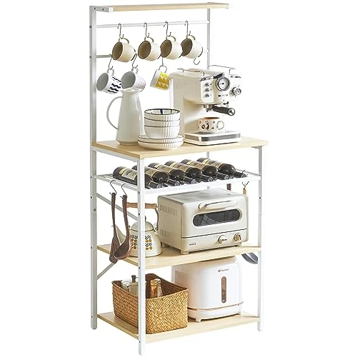 Offerta a tempo: YMYNY Scaffale da Cucina, Scaffale da Panetteria, Portaoggetti a 5 livelli di 12 ganci, per Microonde, Struttura in Metallo, Stile industriale, 59 x 40 x 143CM, Colore Naturale HBR001R - 21% da 79.99 € a 62.99 €
