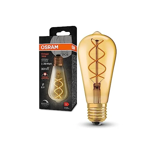 Offerta a tempo: OSRAM Vintage 1906 Lampada a LED in filamento dorato realizzato in vetro in forma di Edison, socket E27, 300 lumen, sostituzione 28W, bianco molto caldo quasi come a lume di candela, 2000k, dimmeble - 0.00% da 6.99 € a 6.99 €