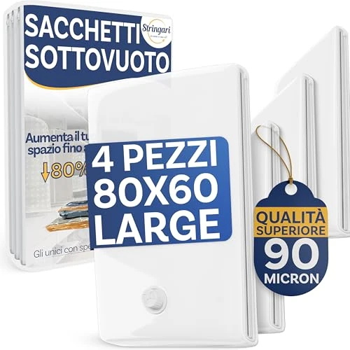 Stringari Vakuumbeutel für Kleidung Staubsauger 4er Set L 80x60 – Vakuumbeutel für Bettdecken von Höherer Qualität – Die einzigen Vakuumierbeutel Kleidung mit 90 Mikron Stärke